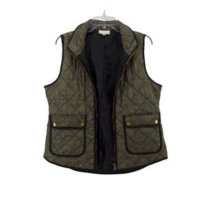 Kenar Quilted Vest Womens Large Green Plaid Countryside Layering Outdoors Casual